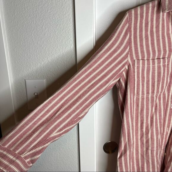 Madewell Craig Pink Stripe Ex Boyfriend Button Down Flannel Size XS - Picture 3 of 8
